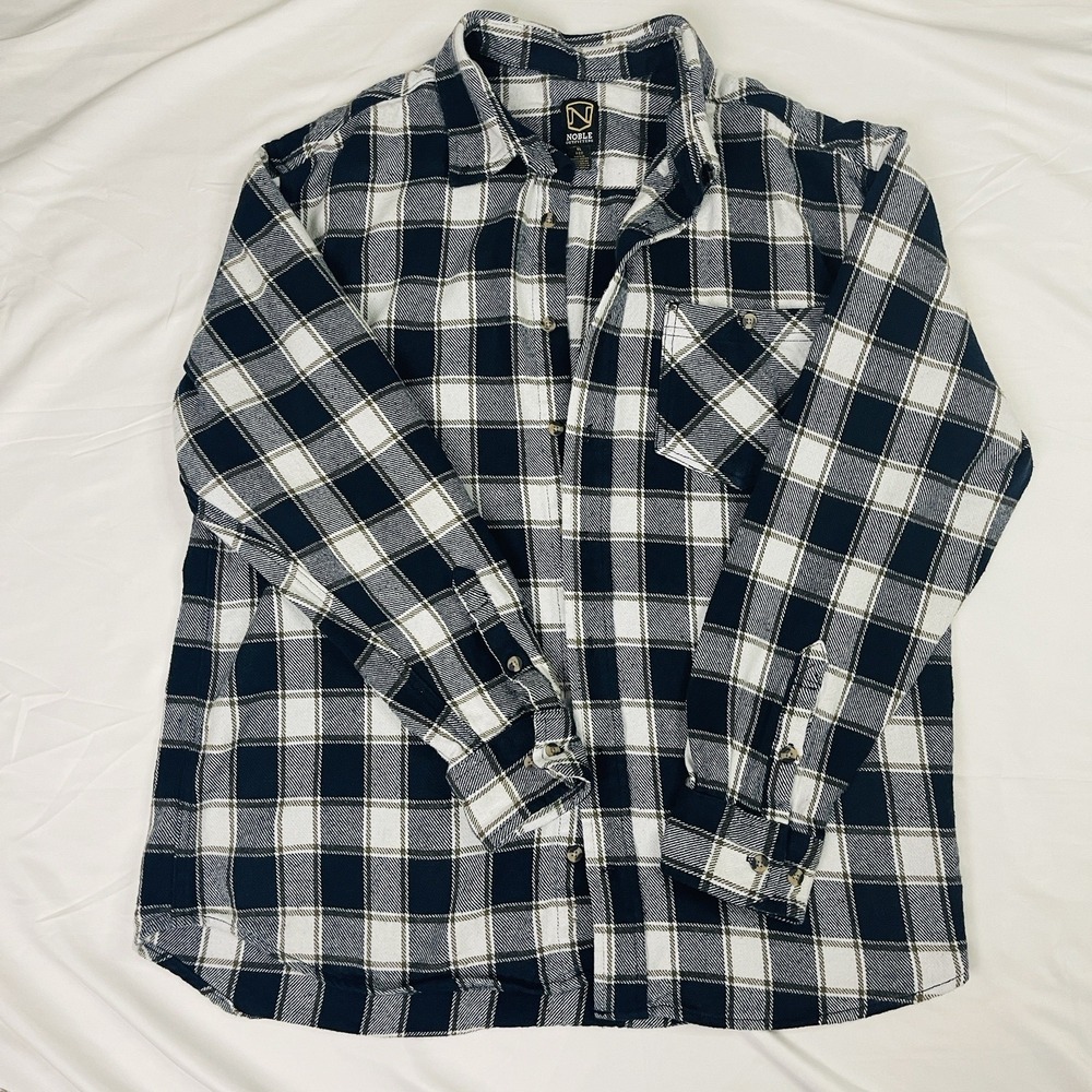 Noble Outfitters Flannel Shirt Mens XL Black Blue Plaid Cotton Button Down Work
